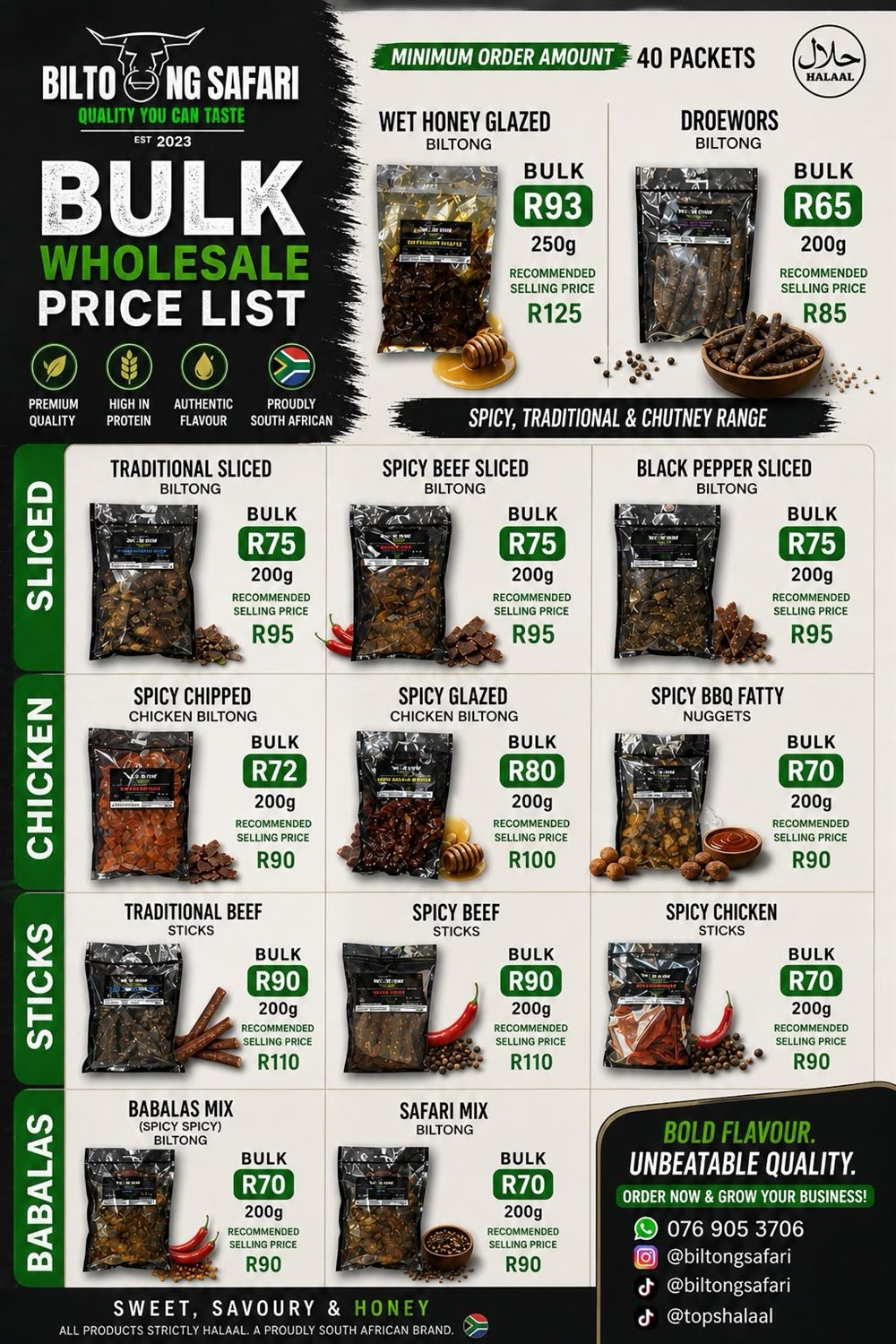 Biltong Safari wholesale price list